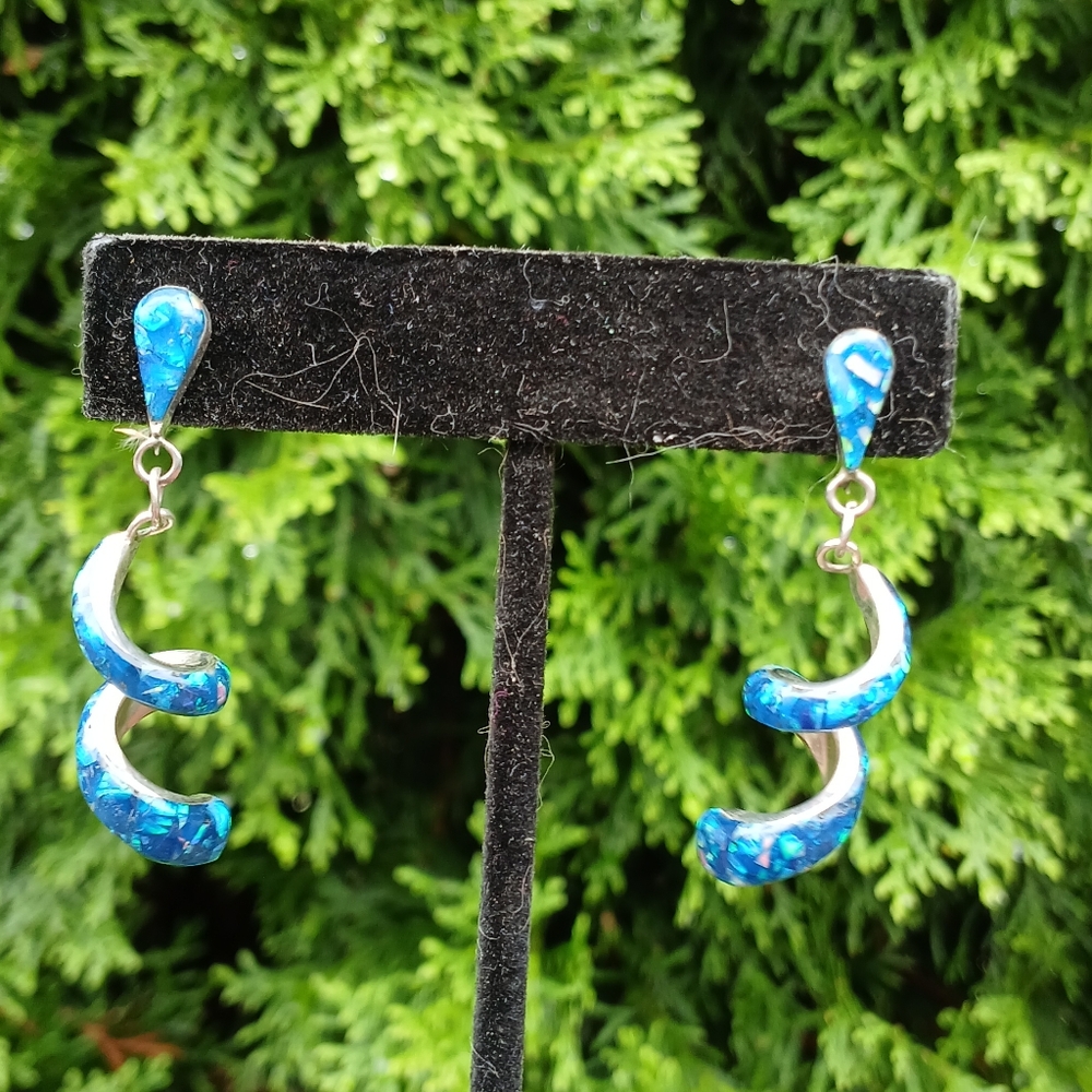 Blue Opal Spiral Drop Earrings - Women Jewelry Earrings